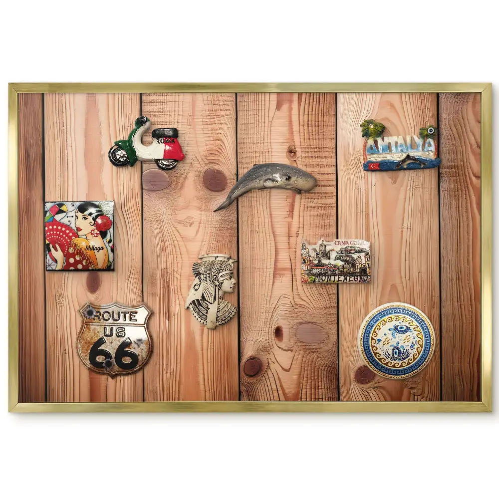 Tableau magnétique encadré motif planches en bois rustiques aux tons chauds