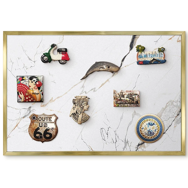Tableau magnétique encadré avec motifs élégants dans des tons beige et gris