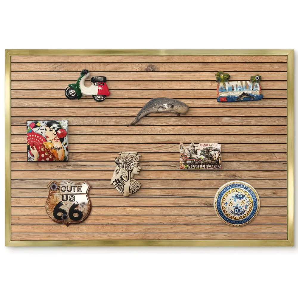 Tableau magnétique encadré avec motif de planches de bois horizontales à la texture naturelle