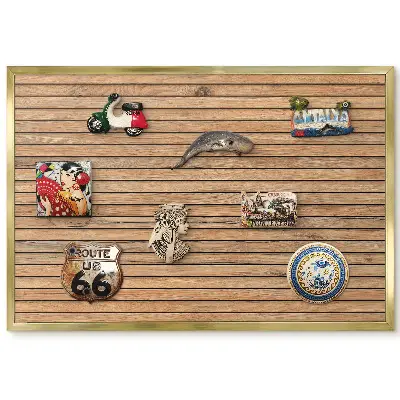 Tableau magnétique encadré avec motif de planches de bois horizontales à la texture naturelle