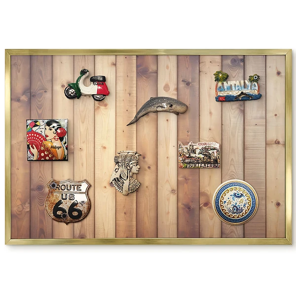 Panneau pour aimants souvenirs à motif de planches verticales dans des tons bruns naturels