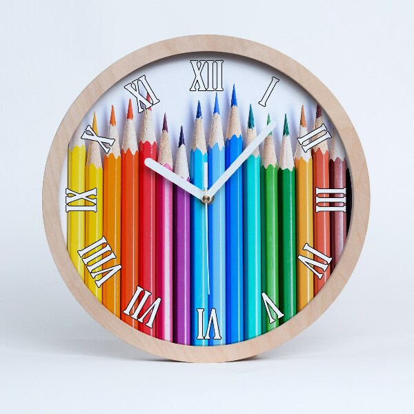 Horloge murale décorative bois Crayons de couleur