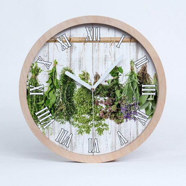 Horloge ronde en bois Herbes sur une ficelle