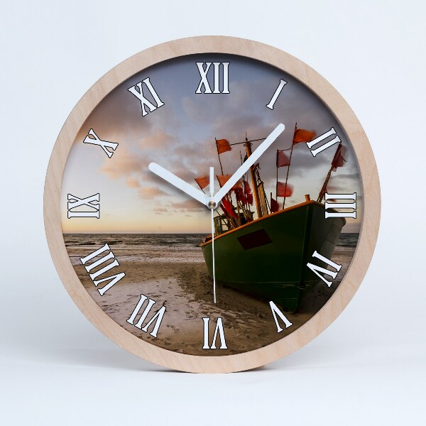 Horloge murale décorative bois Bateau de pêche sur la plage