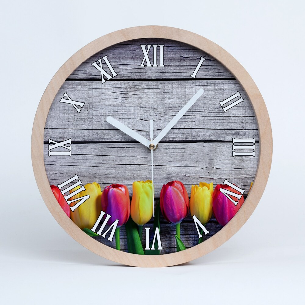 Horloge bois originale Tulipes sur bois