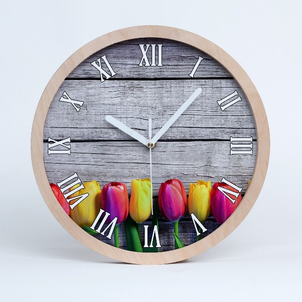 Horloge bois originale Tulipes sur bois