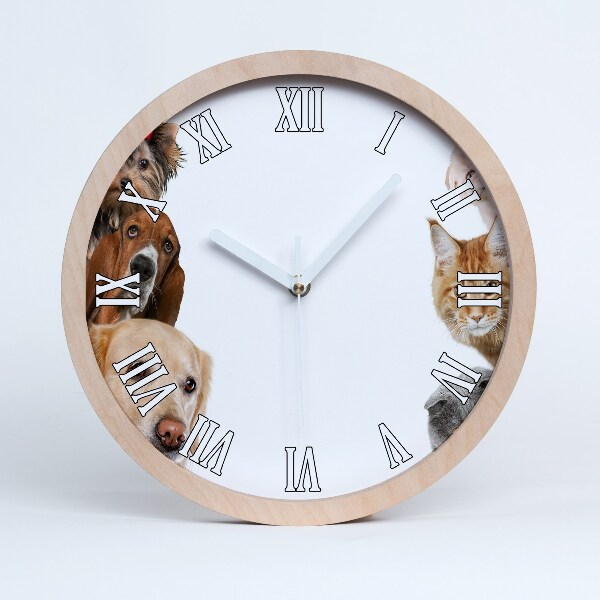 Horloge en bois murale Chiens et chats