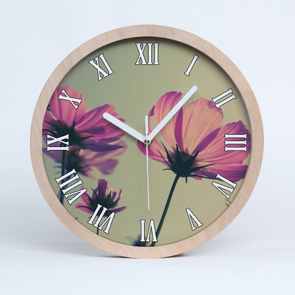 Horloge murale bois Fleurs roses