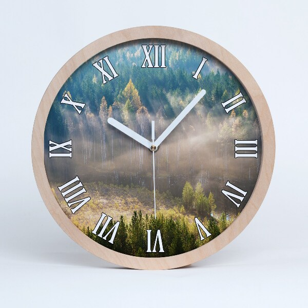 Horloge murale bois design Brouillard dans la forêt