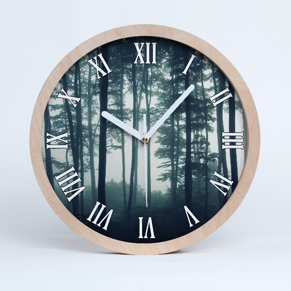 Horloge murale bois design Brume dans la forêt