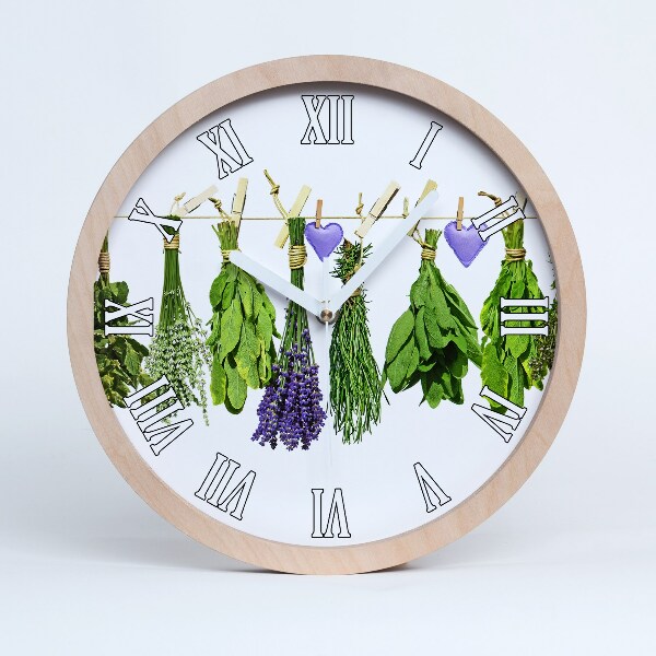 Horloge murale en bois Herbes sur une ficelle