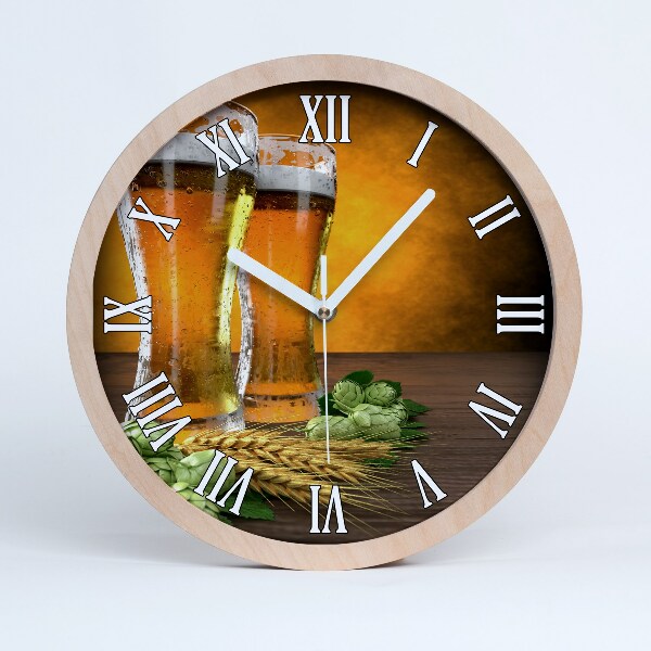 Horloge ronde en bois Deux verres de bière