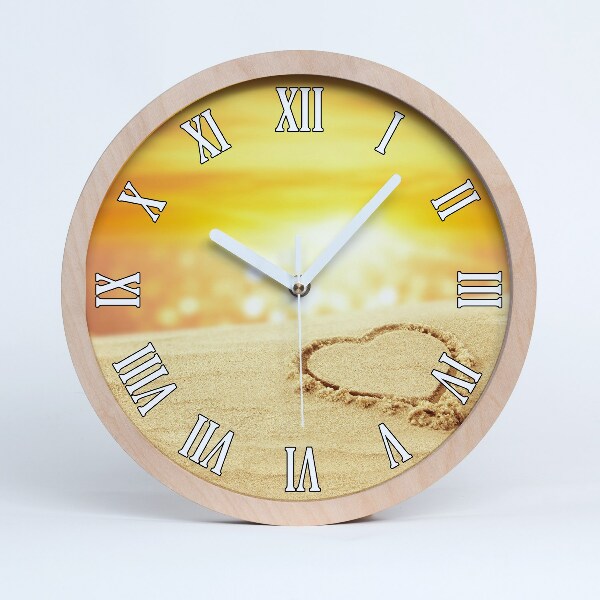 Horloge en bois Coeur sur le sable