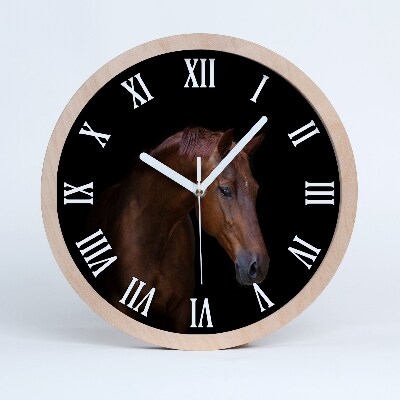 Horloge ronde en bois Cheval brun