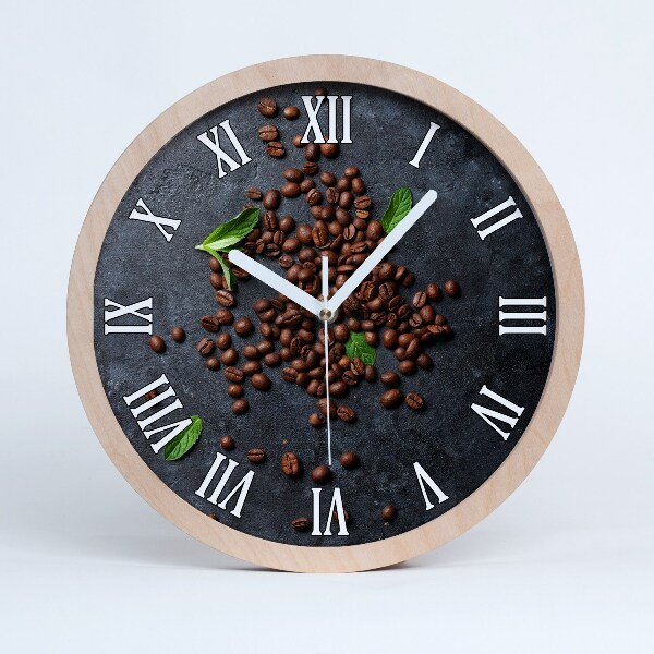 Horloge ronde en bois Grains de café