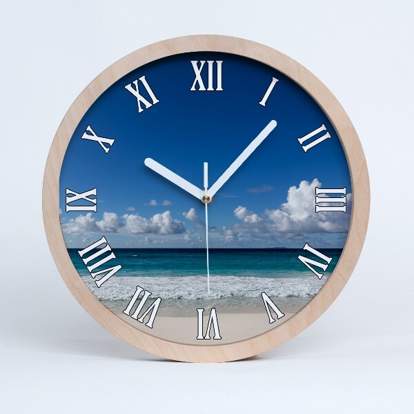 Horloge murale bois design Plage des Seychelles