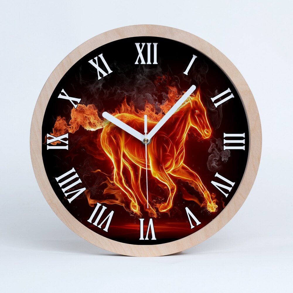 Horloge bois Cheval en flammes