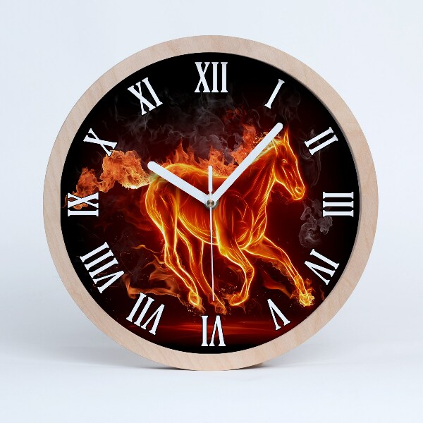 Horloge bois Cheval en flammes