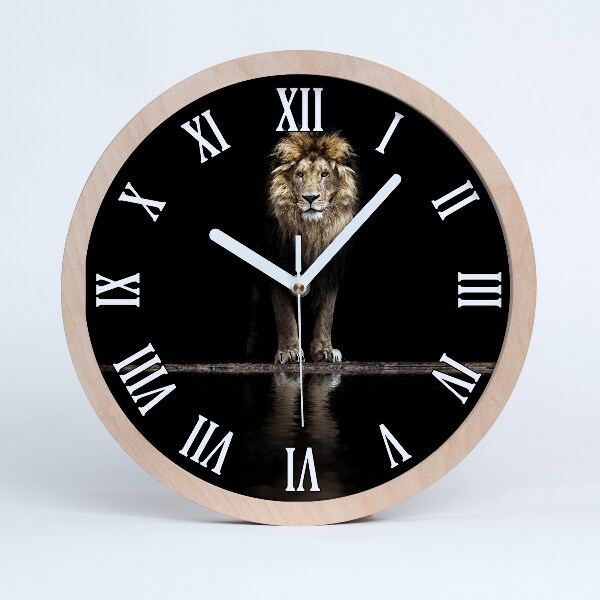 Horloge murale en bois Portrait de lion