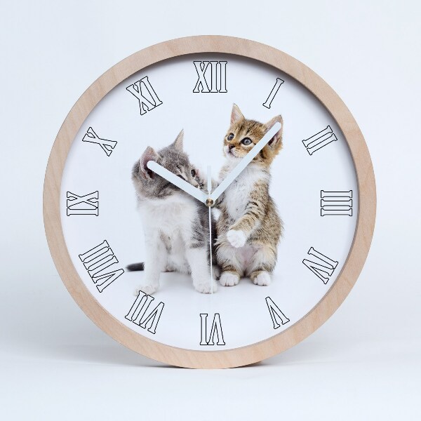 Horloge ronde en bois Deux petits chats