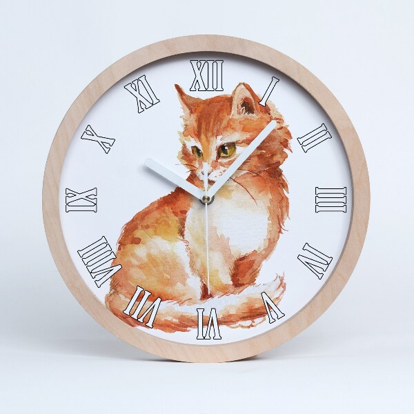 Horloge murale bois design Chat rouge