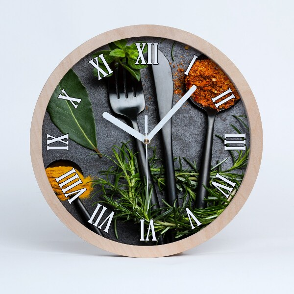 Horloge murale en bois Couverts et épices