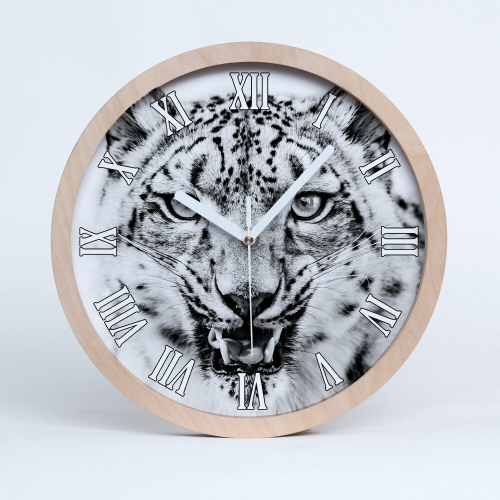 Horloge murale bois design Léopard des neiges