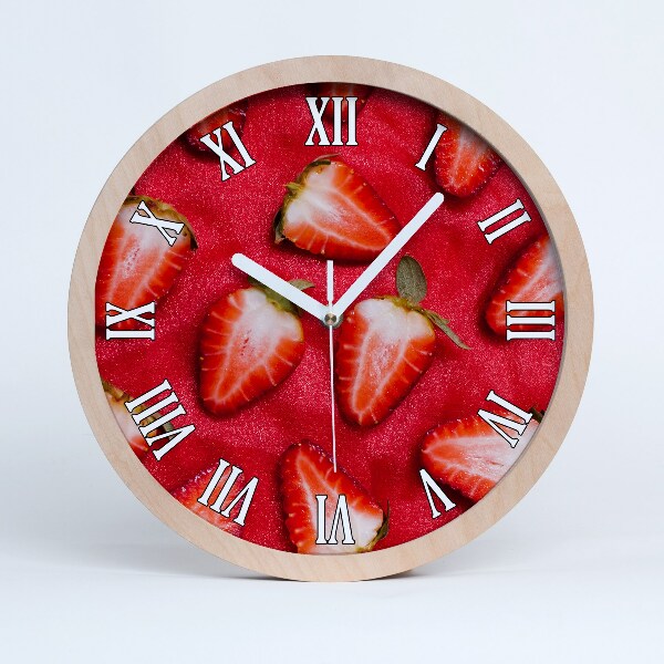 Horloge ronde en bois Fraises en tranches