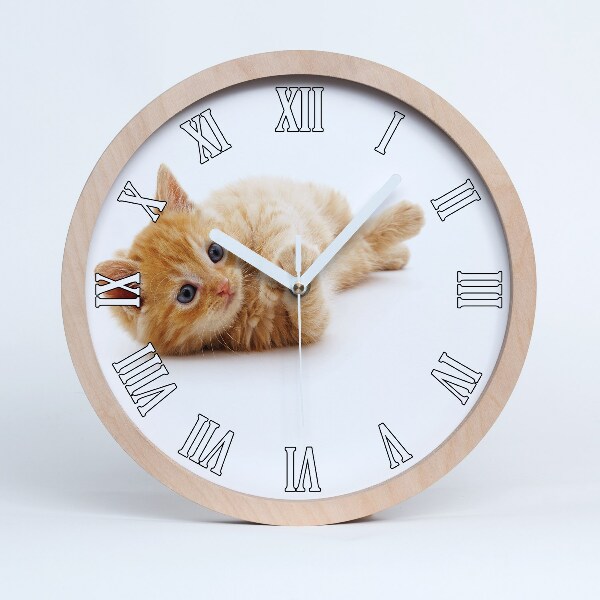 Horloge ronde en bois Chat rouge