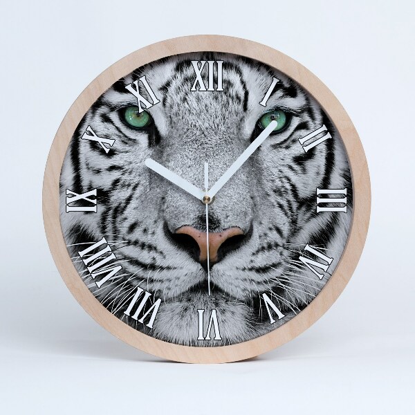 Horloge murale en bois Tigre blanc