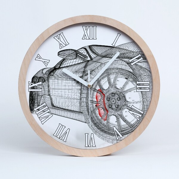 Horloge ronde en bois Voiture à grille