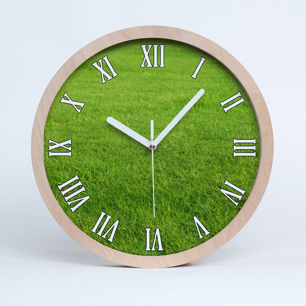 Horloge bois originale Herbe verte