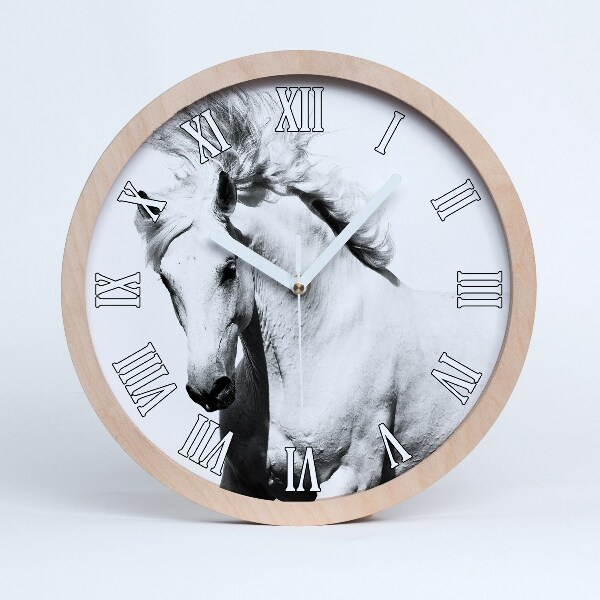 Horloge ronde en bois Cheval blanc