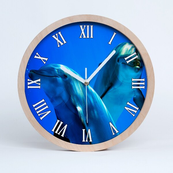 Horloge murale bois design Deux dauphins