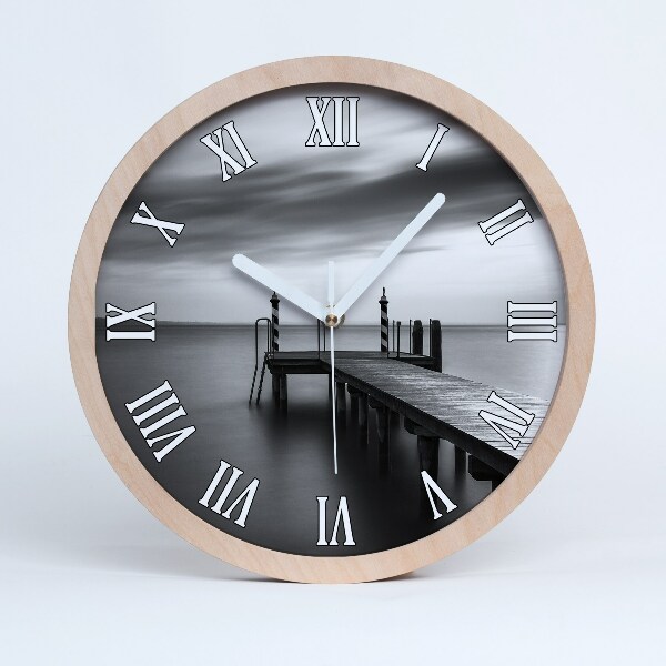 Horloge murale bois design Jetée sur un lac