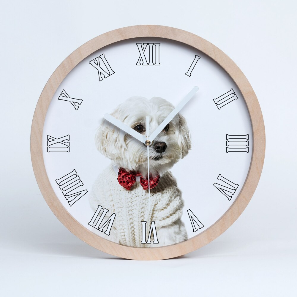 Horloge en bois murale Nœud papillon maltais