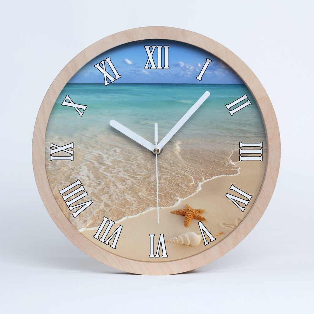 Horloge ronde en bois Étoile de mer sur la plage