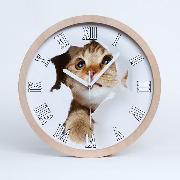 Horloge en bois à décorer Chat dans un trou