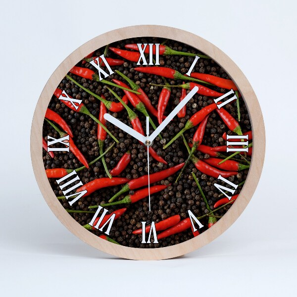 Horloge ronde en bois Piments