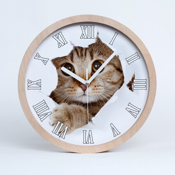 Horloge murale bois design Chat