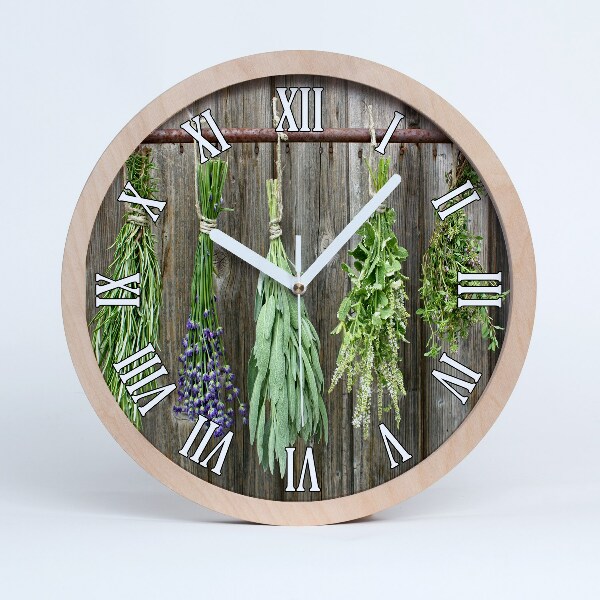 Horloge en bois murale Herbes sur une corde