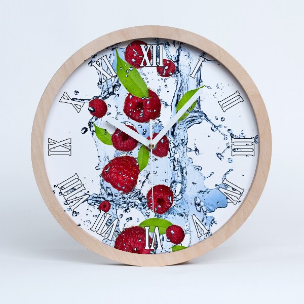 Horloge murale bois design Framboises et eau