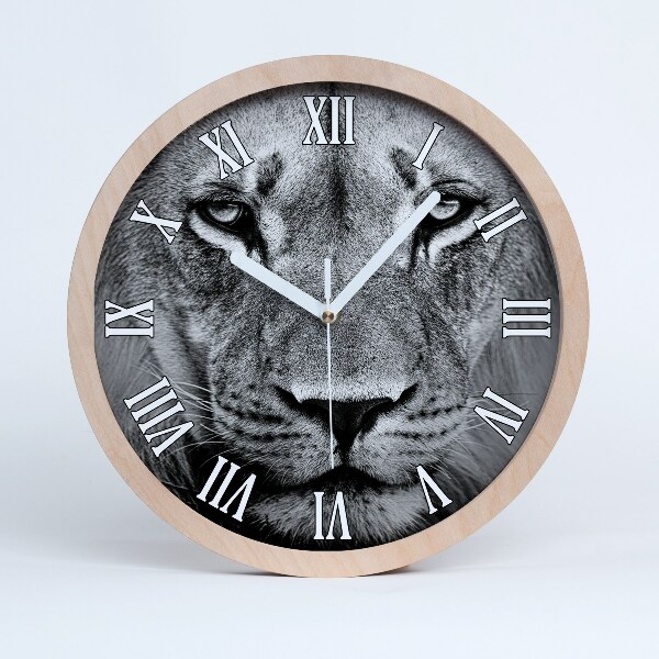 Horloge murale en bois Portrait d'un lion