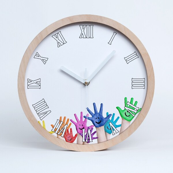 Horloge en bois murale Mains peintes