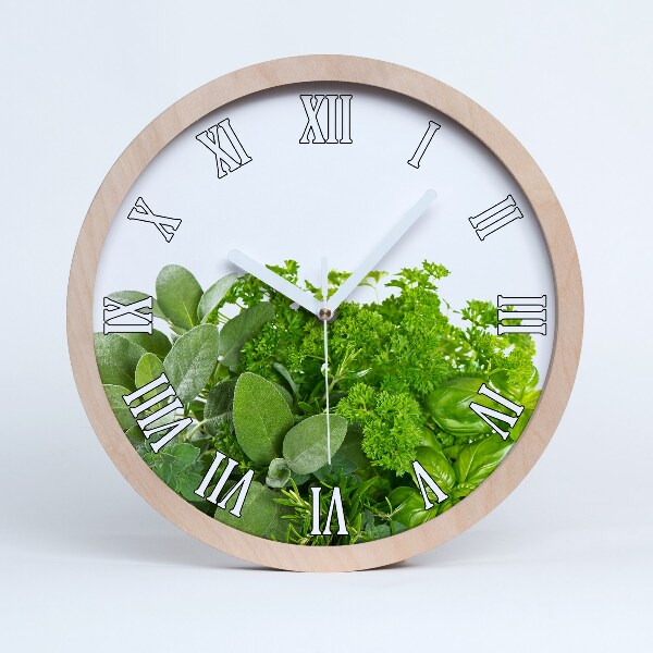 Horloge ronde en bois Herbes