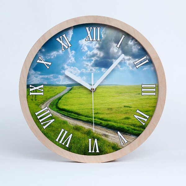 Horloge bois Chemin dans la prairie