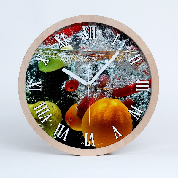 Horloge murale en bois Fruits sous l'eau