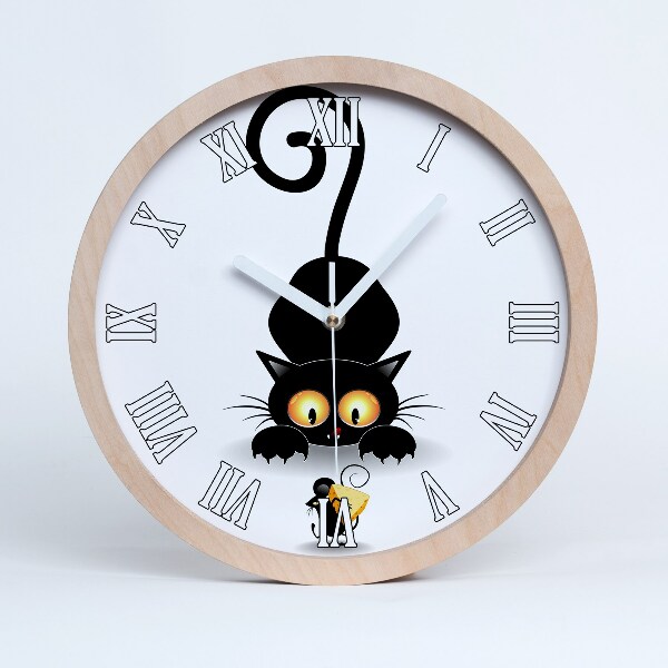 Horloge en bois murale Chat et souris