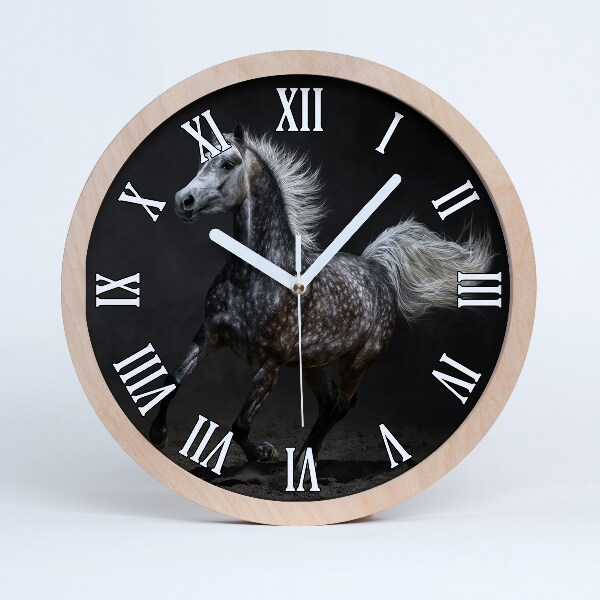 Horloge murale décorative bois Cheval gris d'Arabie