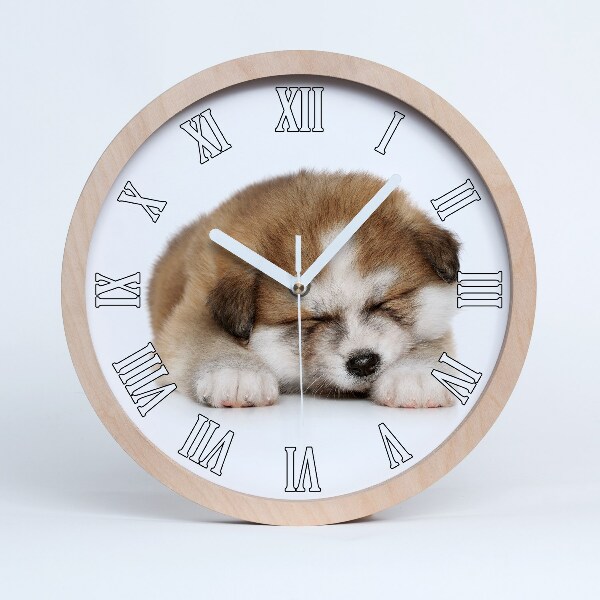 Horloge ronde en bois Chiot Akita